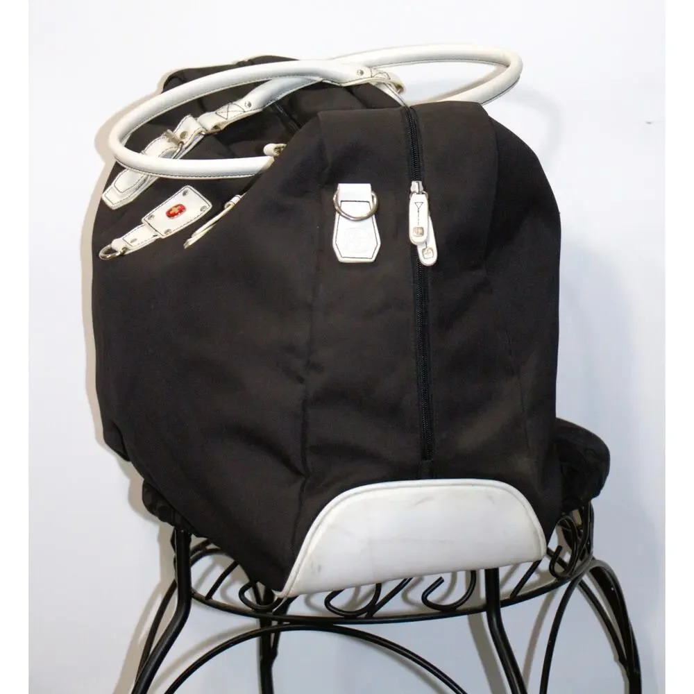 Swiss Gear Black Duffle Bag – White Trim, Travel Gym Weekender, Zip Closure